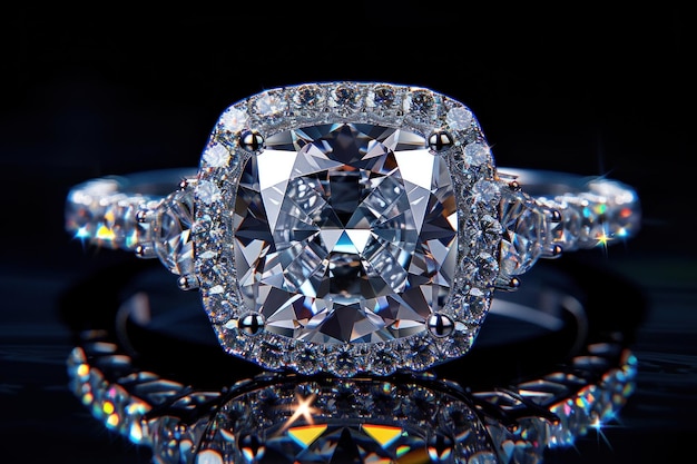 Anello di diamante con aureola di diamanti AI generativa