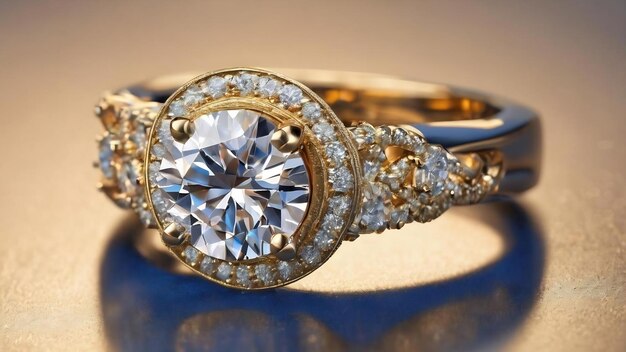 Anello di diamante in oro giallo isolato su anello di fidanzamento in stile solitario blu