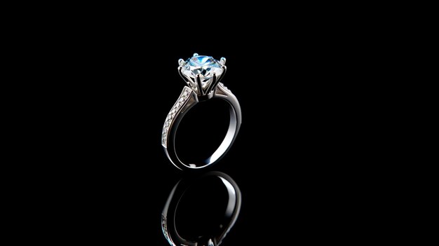 Anello di diamante isolato su anello di fidanzamento bianco in stile Solitaire