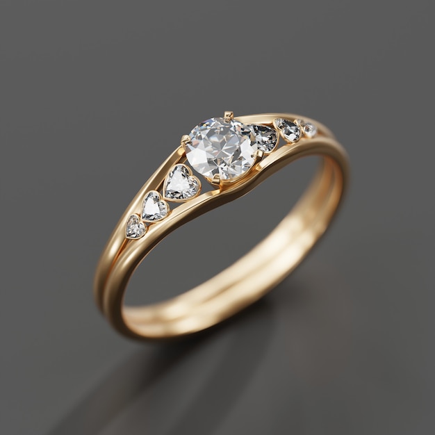 Anello di diamanti in oro Macro Soft focus Rendering 3D