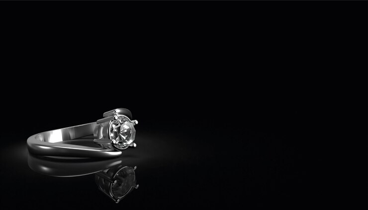 anello di diamanti su sfondo nero, rendering 3d