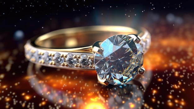 Anello di fidanzamento con diamante Illustrazione del primo piano dell'anello di fidanzamento 3d Proposta di anello