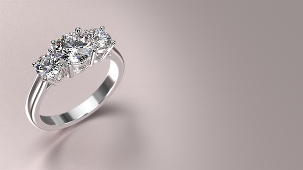 Anello di fidanzamento in oro bianco con rendering 3d di diamanti con bellissimo sfondo