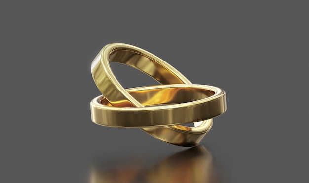 Anello di nozze d'oro isolato su sfondo grigio rendering 3d