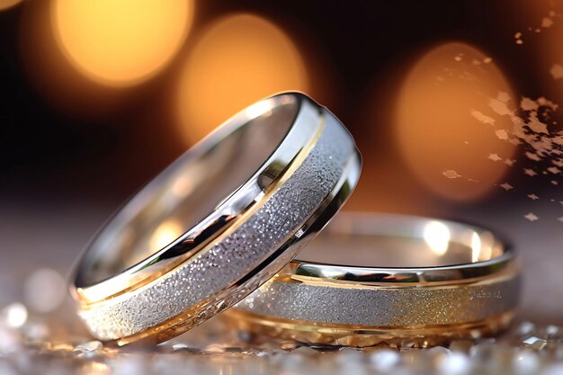Anello di nozze in bokeh d'oro e argento