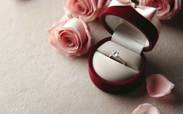 Anello di nozze proposta di matrimonio confessione d'amore anello di diamanti nastro e rosa San Valentino amore
