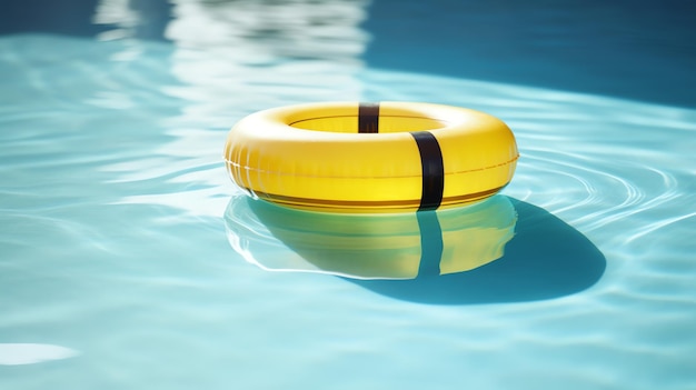 Anello giallo che galleggia nel mezzo della piscina