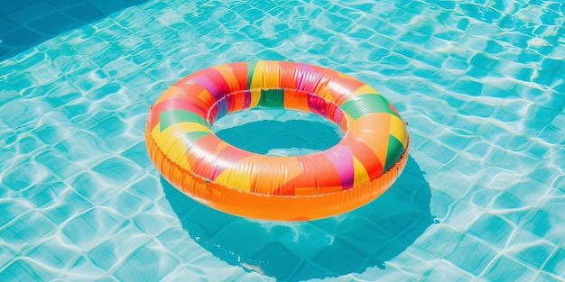 Anello gonfiabile colorato in piscina nella giornata di sole Concetto di stile di vita per il relax Concetto di stile di vita per il tempo libero Colore di sfondo