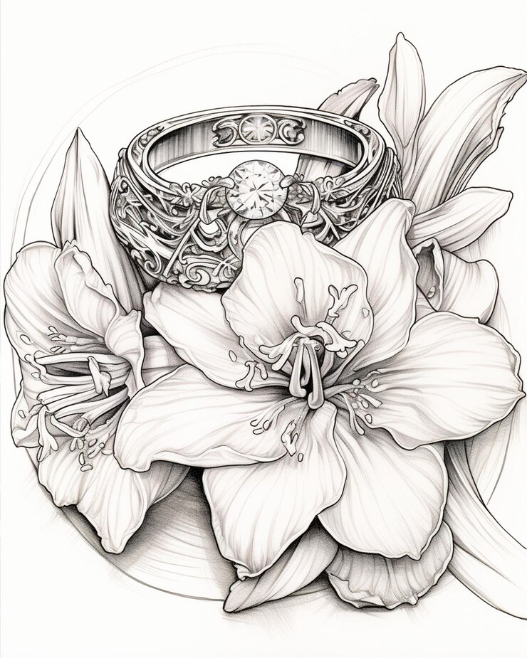 Foto anello stilizzato in art deco con fiori