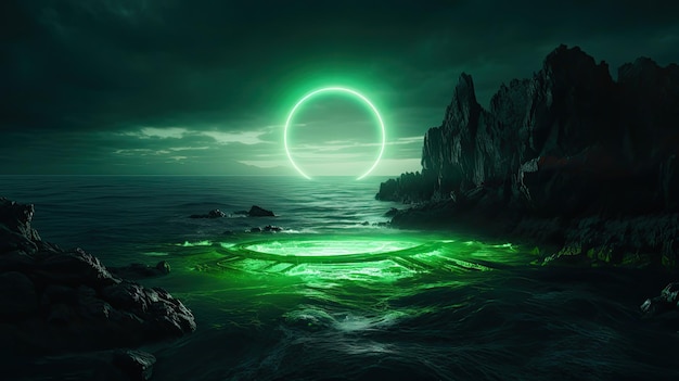 Anello verde che galleggia in mezzo all'oceano