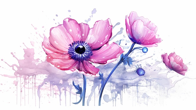 Anemone in stile acquerello con acqua colorata