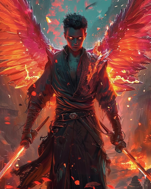Angel magnifiche foto di illustrazione con un grande paio di ali e aureola luminosa