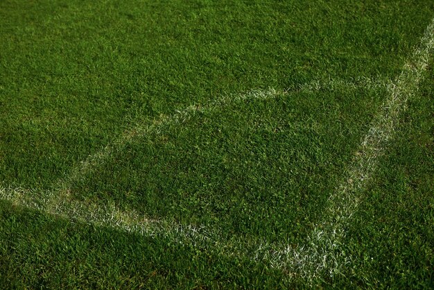 Angolo del fondo dell'erba verde del campo di calcio