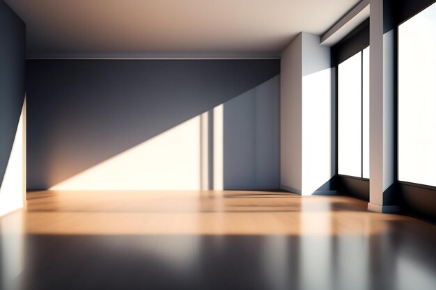 Angolo della stanza vuota con parete bianca liscia all'ombra del sole per un design d'interni moderno e minimale