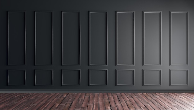 Angolo interno con rendering 3d con modanatura in legno classica Pareti dipinte di nero