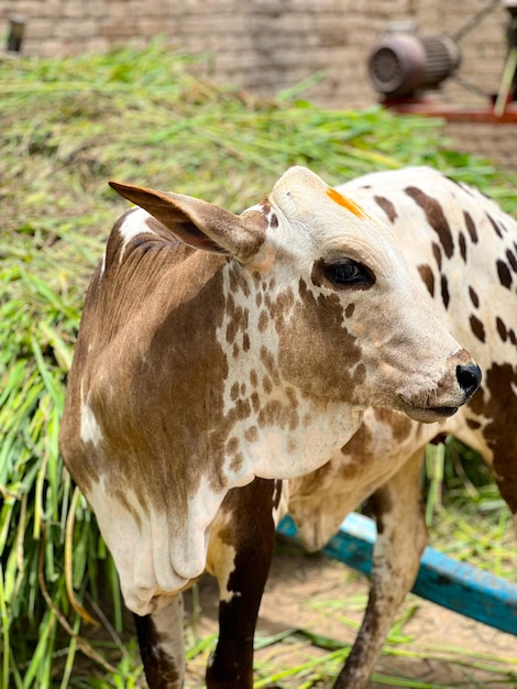 Animale bovino marrone e bianco