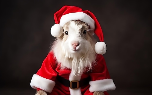 Animale carino e divertente con costume di Babbo Natale Sfondo animale di Natale con spazio di copia