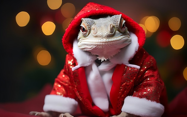 Animale carino e divertente con il costume di Babbo Natale sullo sfondo dell'animale di Natale con spazio di copia