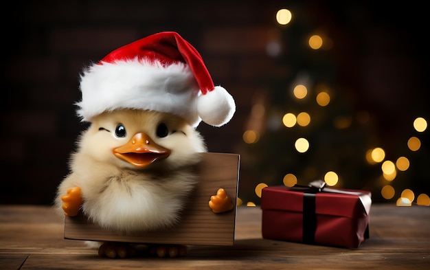 Animale carino e divertente con il costume di Babbo Natale sullo sfondo dell'animale di Natale con spazio di copia