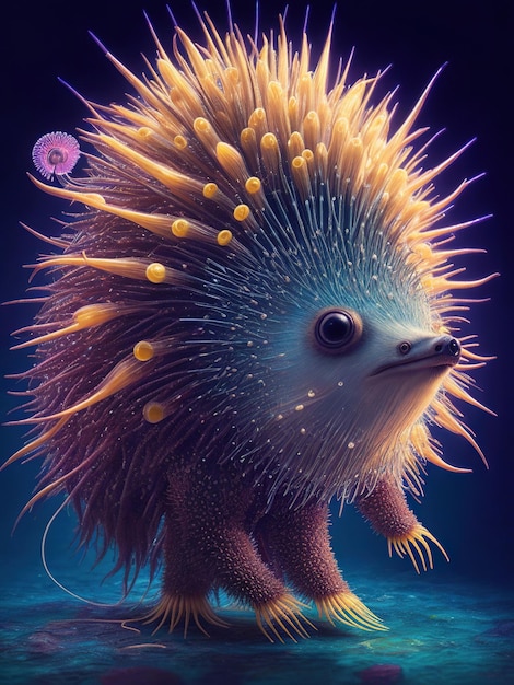 animale Creatura surreale e psichedelica con medusa e istrice
