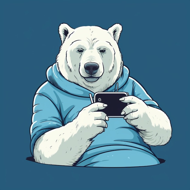 Animale selvatico dell'orso polare che fa un selfie con uno smartphone