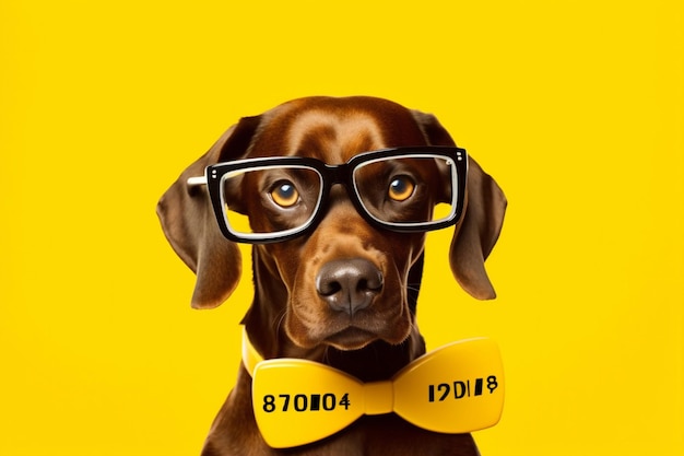 Animale sfondo cane giallo manager animale domestico divertente umorismo finanziario finanza aziendale IA generativa