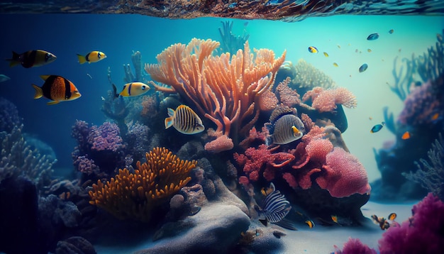 Animali del mondo sottomarino Ecosistema Pesci tropicali colorati La vita nella barriera corallina