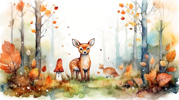 Animali della foresta d'autunno dell'acquerello