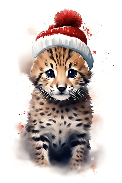 Animali di Natale in cappelli ad acquerello tra fondali Noel Stravagante sfondo di neve carino arte digitale