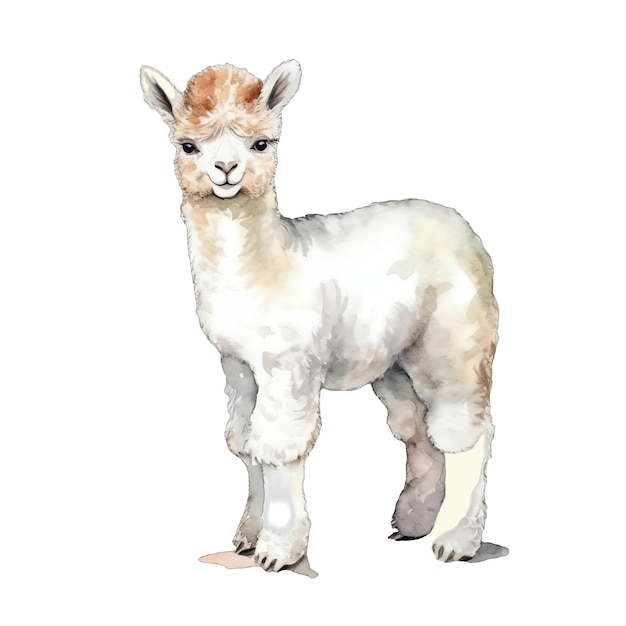 Animali svegli dell'illustrazione dell'acquerello del lama e clipart dell'azienda agricola