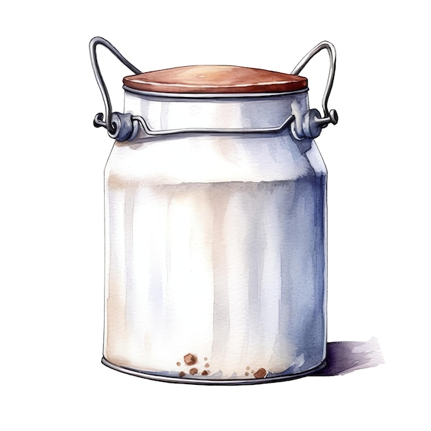 Animali svegli dell'illustrazione dell'acquerello del vaso del latte e clipart dell'azienda agricola