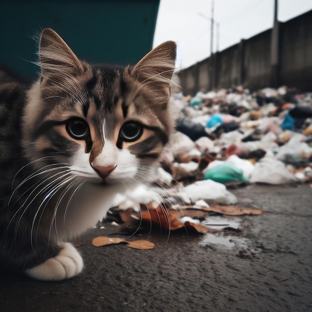 animali tra la spazzatura Salvare gli animali problemi ambientali immagine di sfondo