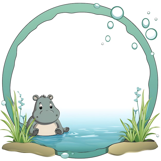 Animals Frame of Baby Hippo a Chubby Aquatic Baby Hippo Shaped Frame 2D cute creative design