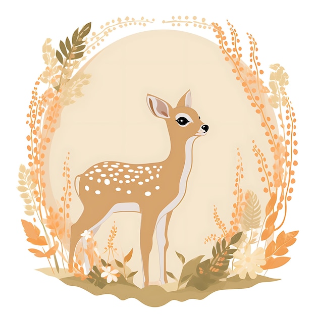 Animals Frame of Delicate White Tailed Deer Fawn Shaped to Resemble 2D cute creative design