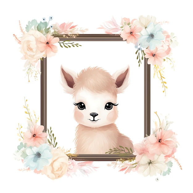 Animals Frame of Fluffy Baby Llama Progettato nella forma del Fluf 2D design creativo carino