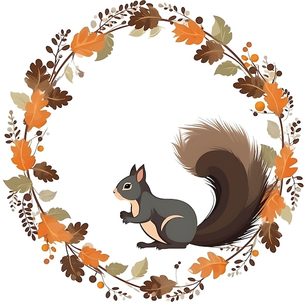 Animals Frame of Furry Eastern Gray Squirrel Designed in the Shape O 2D cute creative design