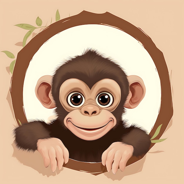 Animals Frame of Sweet Chimpanzee Infant Prendendo la forma di un dolce design creativo 2D carino