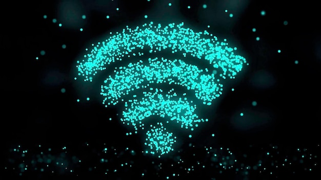 animation of plexus network from wifi symbol on colorful background with flowing of plexus particles
