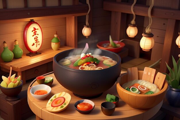 Animazione 3D di tipici ramen noodles giapponesi