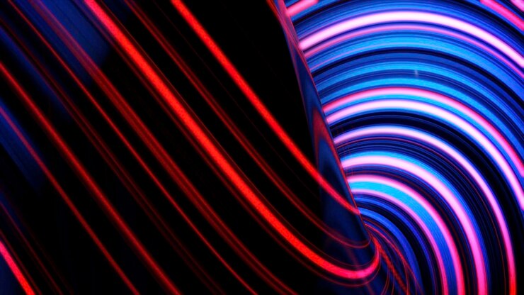 Foto animazione di linee al neon incandescente sfondo astratto con linee di colore ondulate concetto di computer
