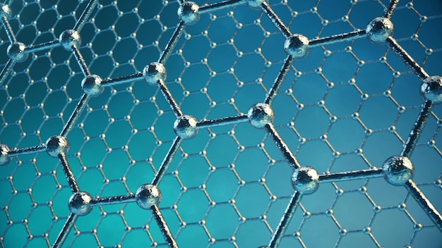 Animazione loopable della nanostruttura dell'atomo di grafene. Nanotubo a forma di nido d'ape. Concetto Nanotecnologie e scienze.