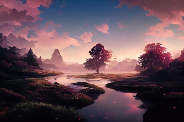 Anime Art Style Natura Ambiente Concept Art Illustrazione Immagine di sfondo