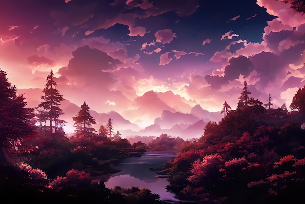 Anime Art Style Natura Ambiente Concept Art Illustrazione Immagine di sfondo