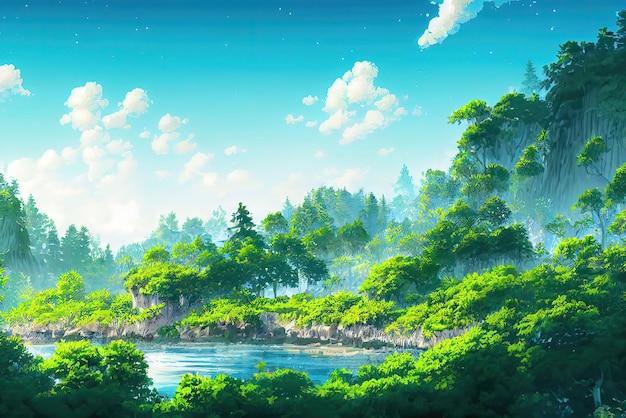 Anime Art Style Natura Ambiente Concept Art Illustrazione Immagine di sfondo