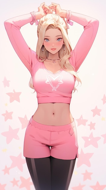 Anime Barbie che fa posture sportive, pilates, yoga