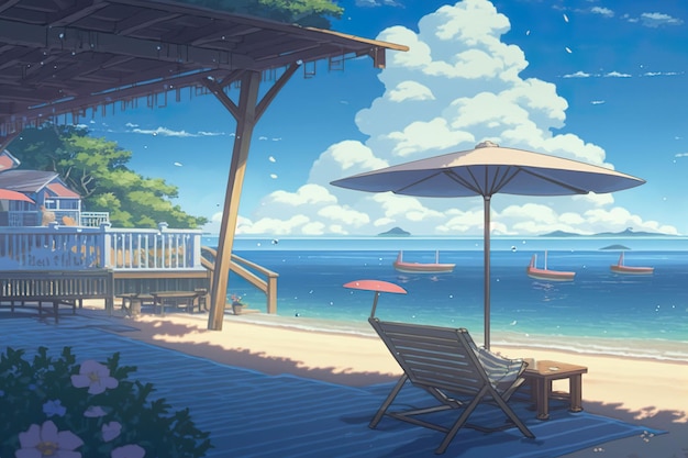 Anime chaise longue sulla spiaggia