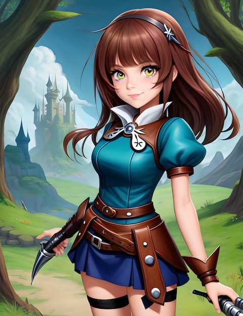 Anime fantasy guerriero ragazza illustrazione ai immagine generativa