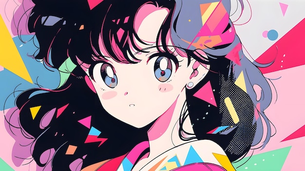 Anime girl 90's vibes illustrazione