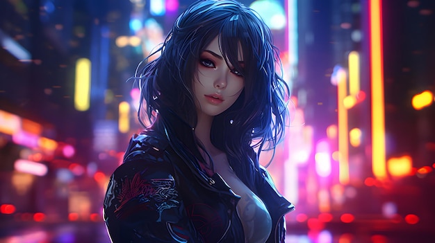 Anime Girl Neon Chronicles Cyberpunk Girls in the City