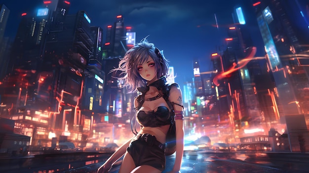 Anime Girl Neon Chronicles Cyberpunk Girls in the City